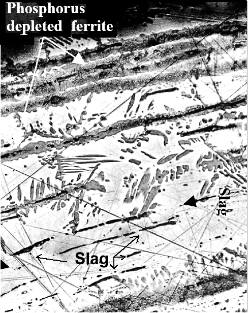 Phosphoric steel; ghost structure, slag