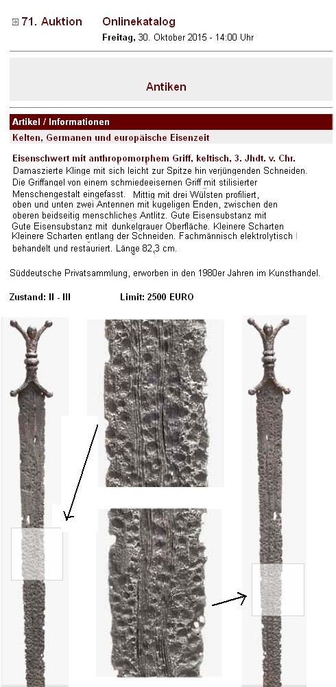 Celtic anthropoid iron sword; pattern welded