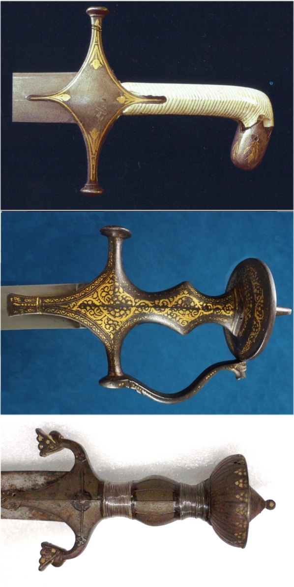 Typical hilts of samshir, tulwar and pulwar