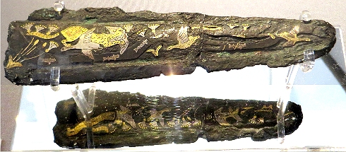 click to enlarge size Archaeological Museum Athens; decorated
bronze dagger