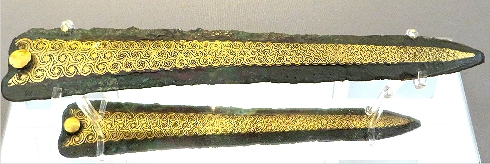 click to enlarge size Archaeological Museum Athens; decorated
bronze dagger