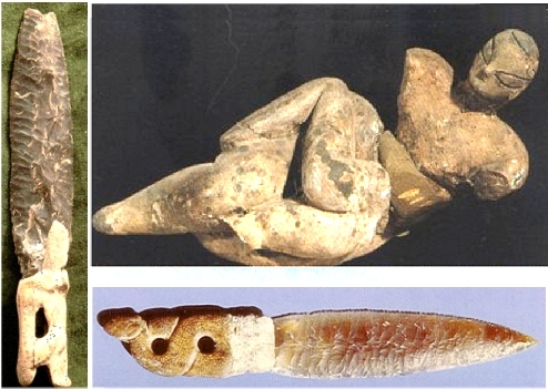 Catal H�y�k figurine of coupling couple 
and flintstone knifes